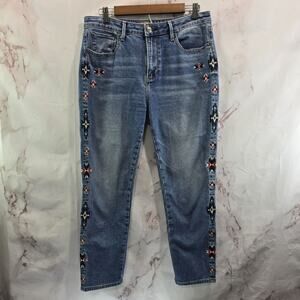 Driftwood Jeans Women 29 Gizelle Embroidered Denim Crop High Rise Southwestern